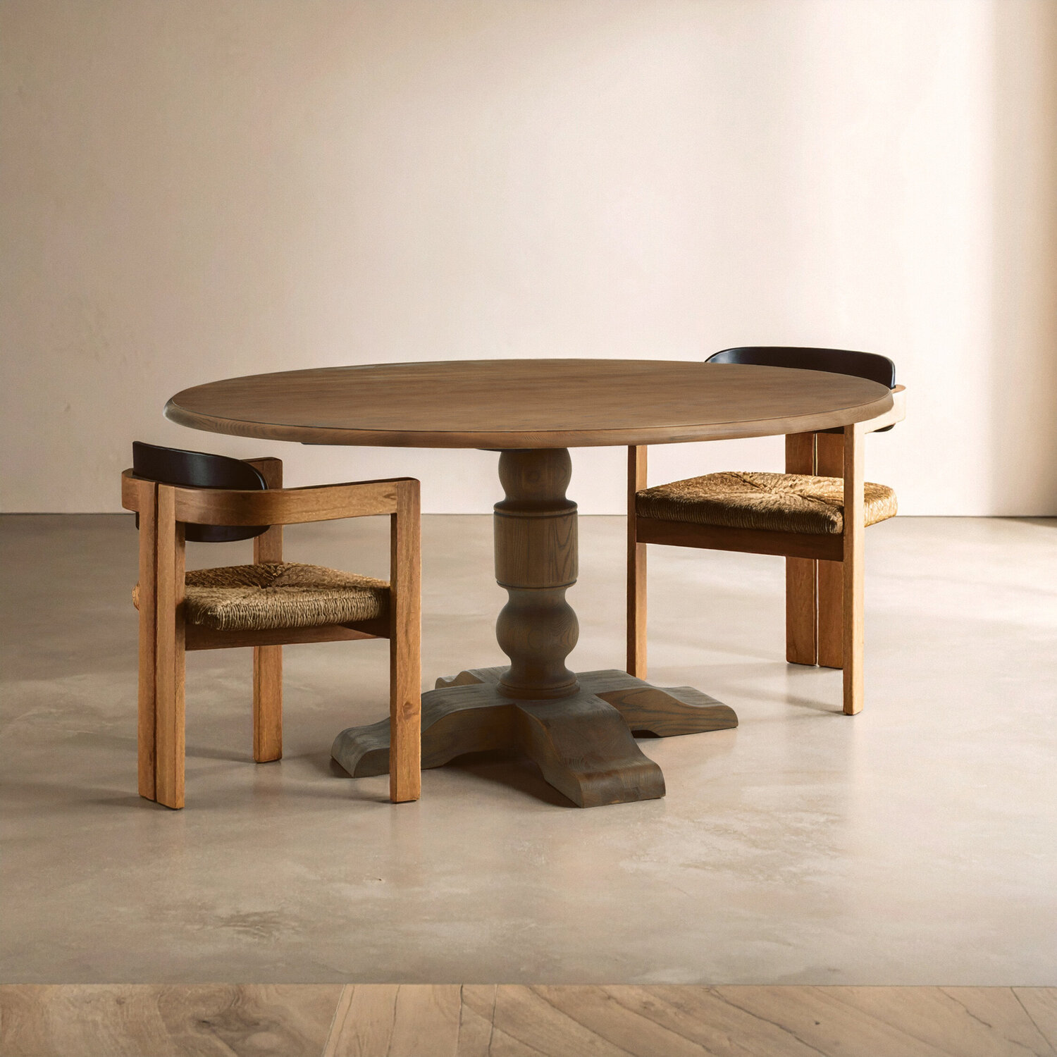 Parkside Dark Oak Wood Round Dining Table - Natural