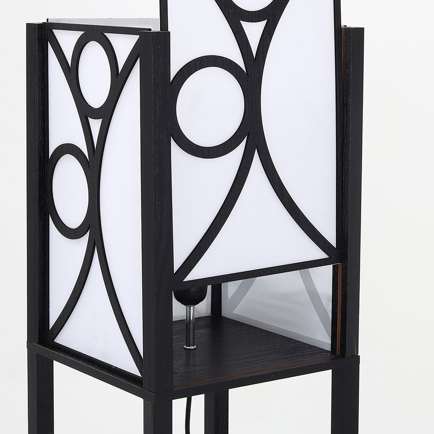 Elegant Wooden Standing Lamp With Shelves - Black