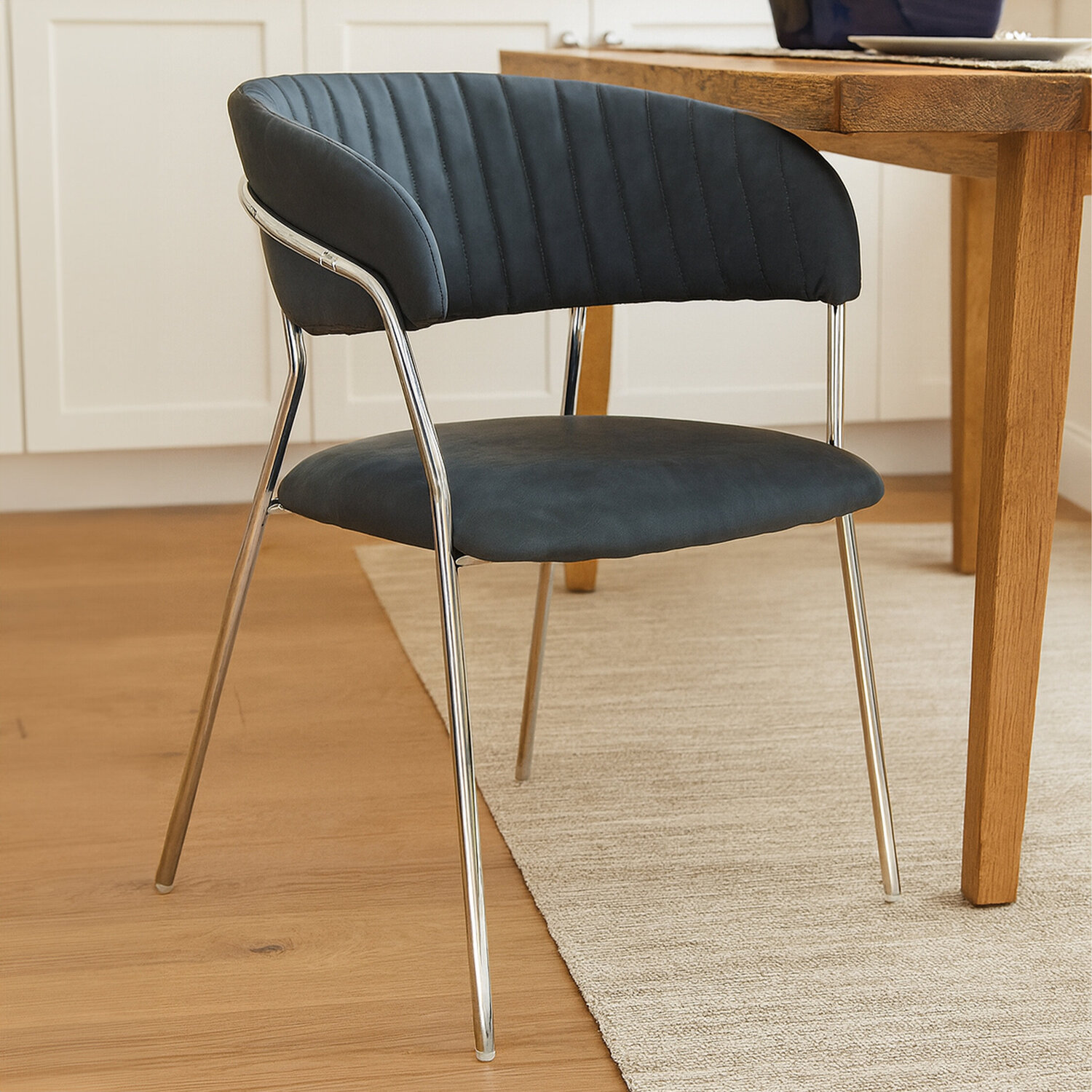 Tamzin Dark Grey Leather Effect Curved Dining Chair - Silver, Grey