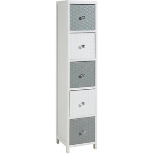 Home Source Crystal 5 Drawer Chest Storage Unit Ready Assembled - White Grey