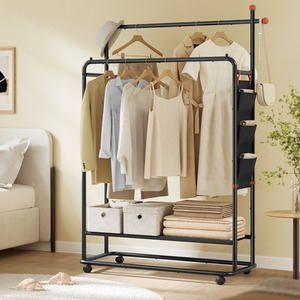 Mobile Clothes Rack with Storage and Hooks