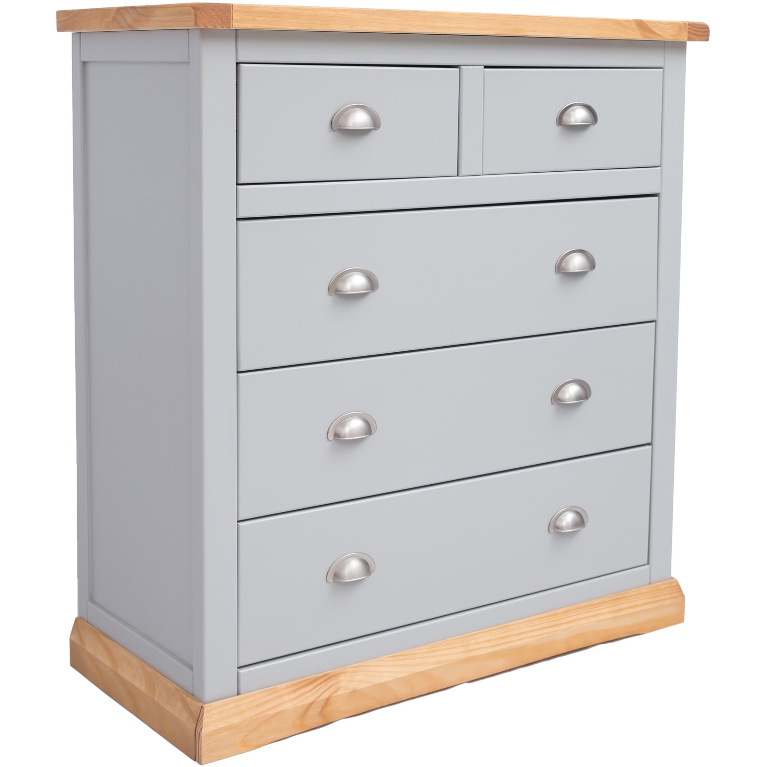 Cabinet Bits Bomporto 2 Over 3 Drawer Chest - Grey / Chrome / 24Kg