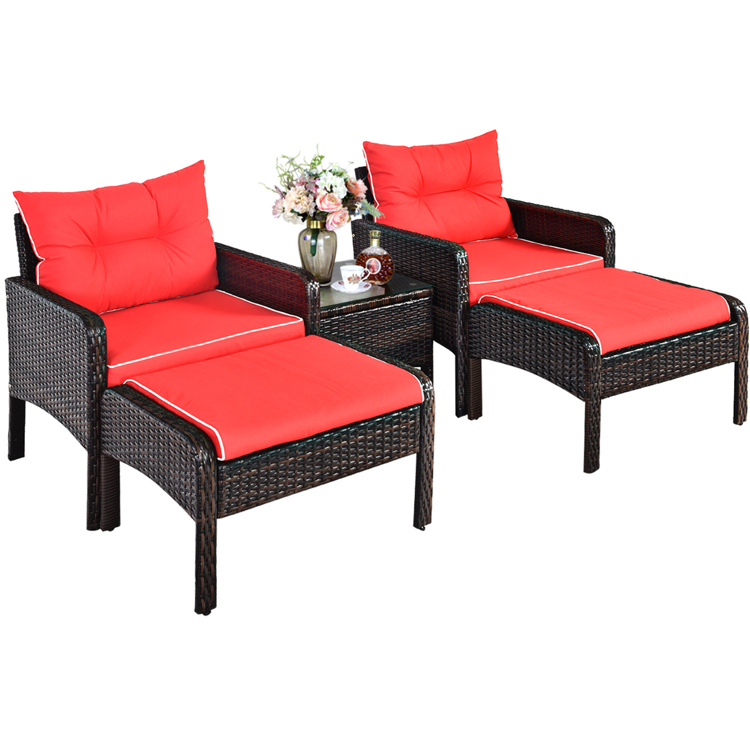 Image of 5 Piece Rattan Sofa Set Red&hellip;