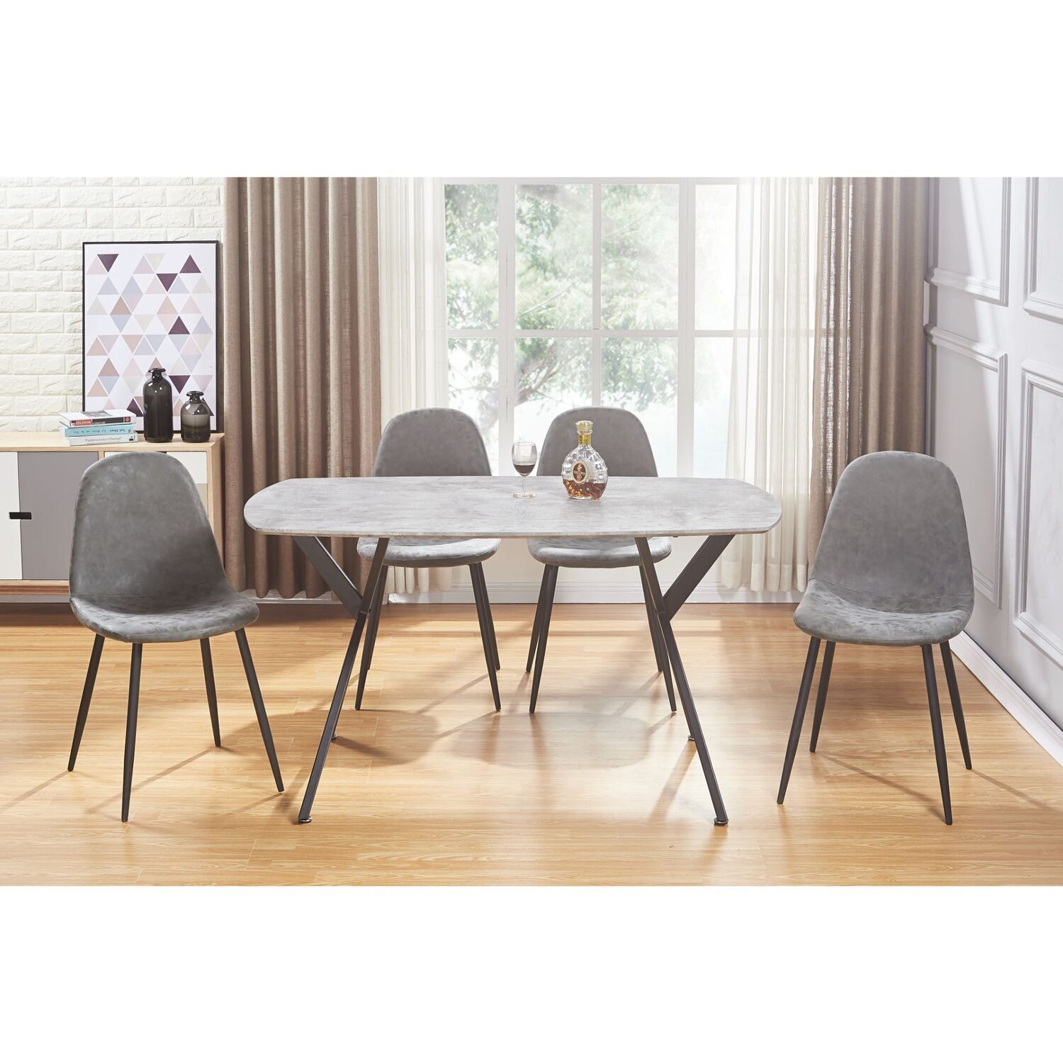 Athens Rectangular Dining Set - Concrete Effect