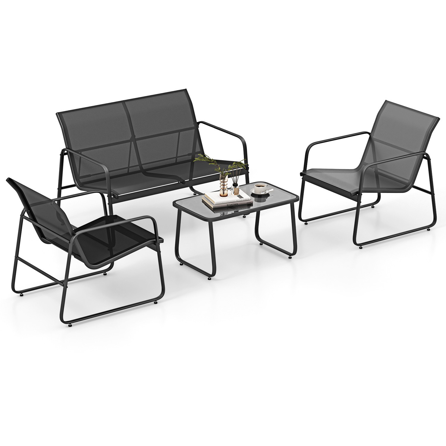 4 Pieces Patio Furniture Set - Black