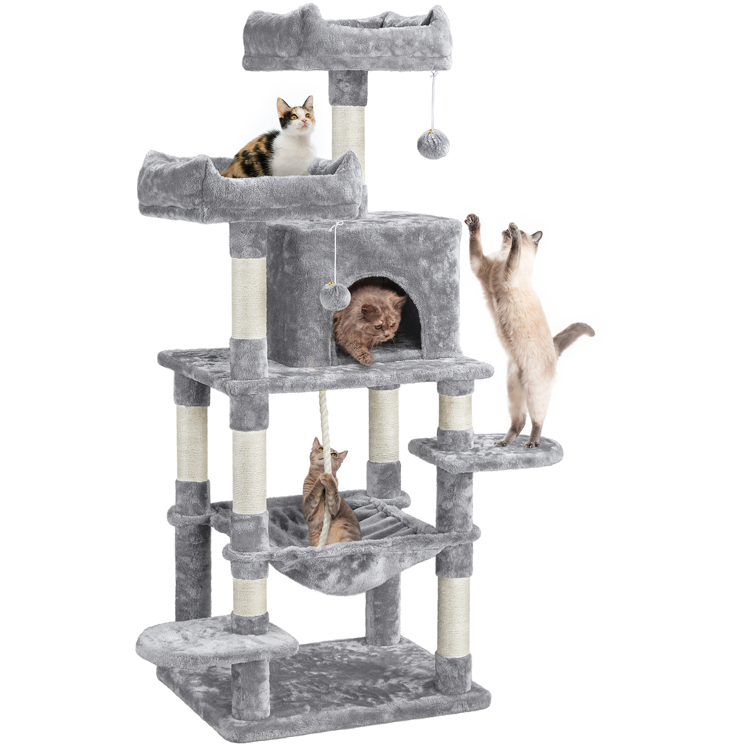 Large Cat Tree with Scratching Posts - Light Grey