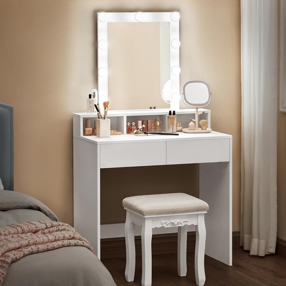 VASAGLE Dressing Table with LED Lights