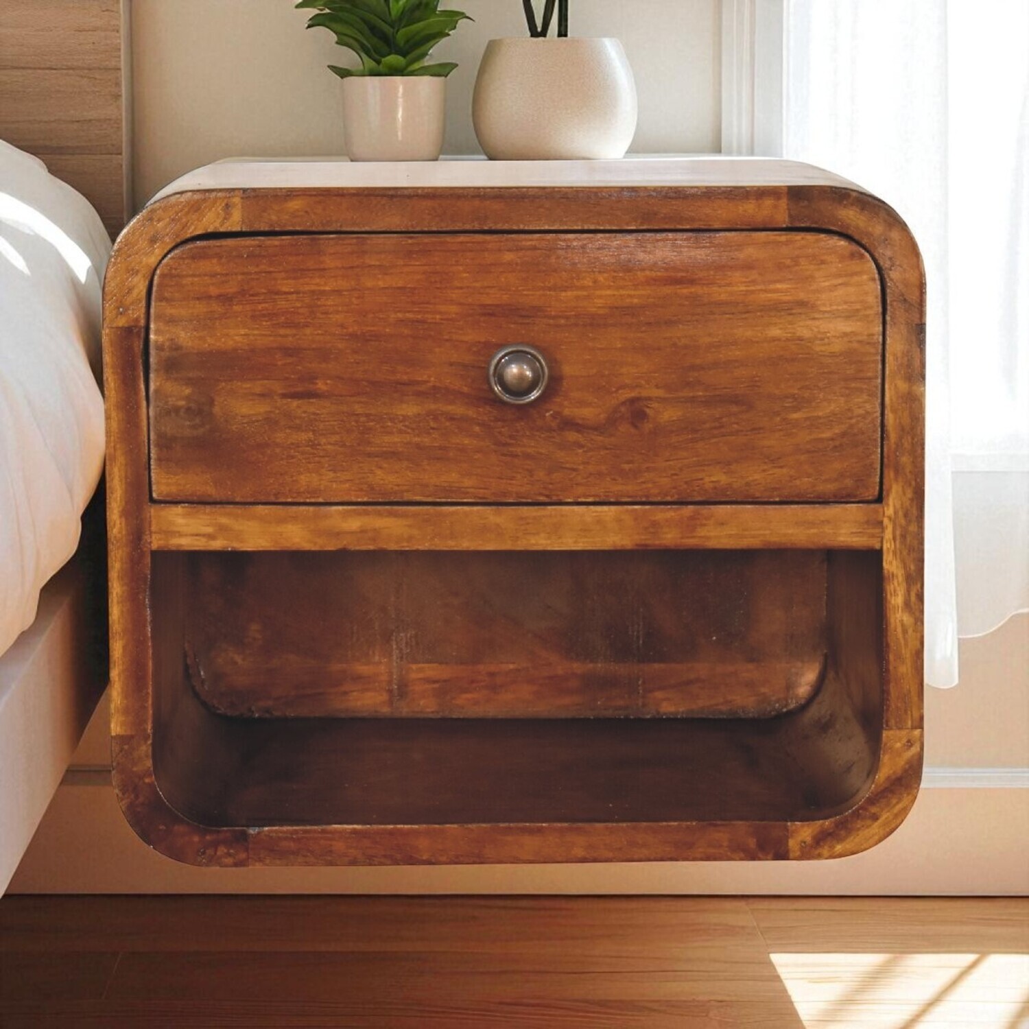 Artisan Furniture Solid Wood Mini Curve Floating Bedside - Brown