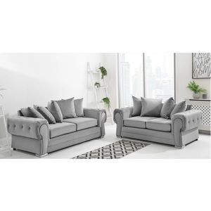 VERONA Plush Fabric 3 and 2 Seater Scatter Back Sofa (Grey)