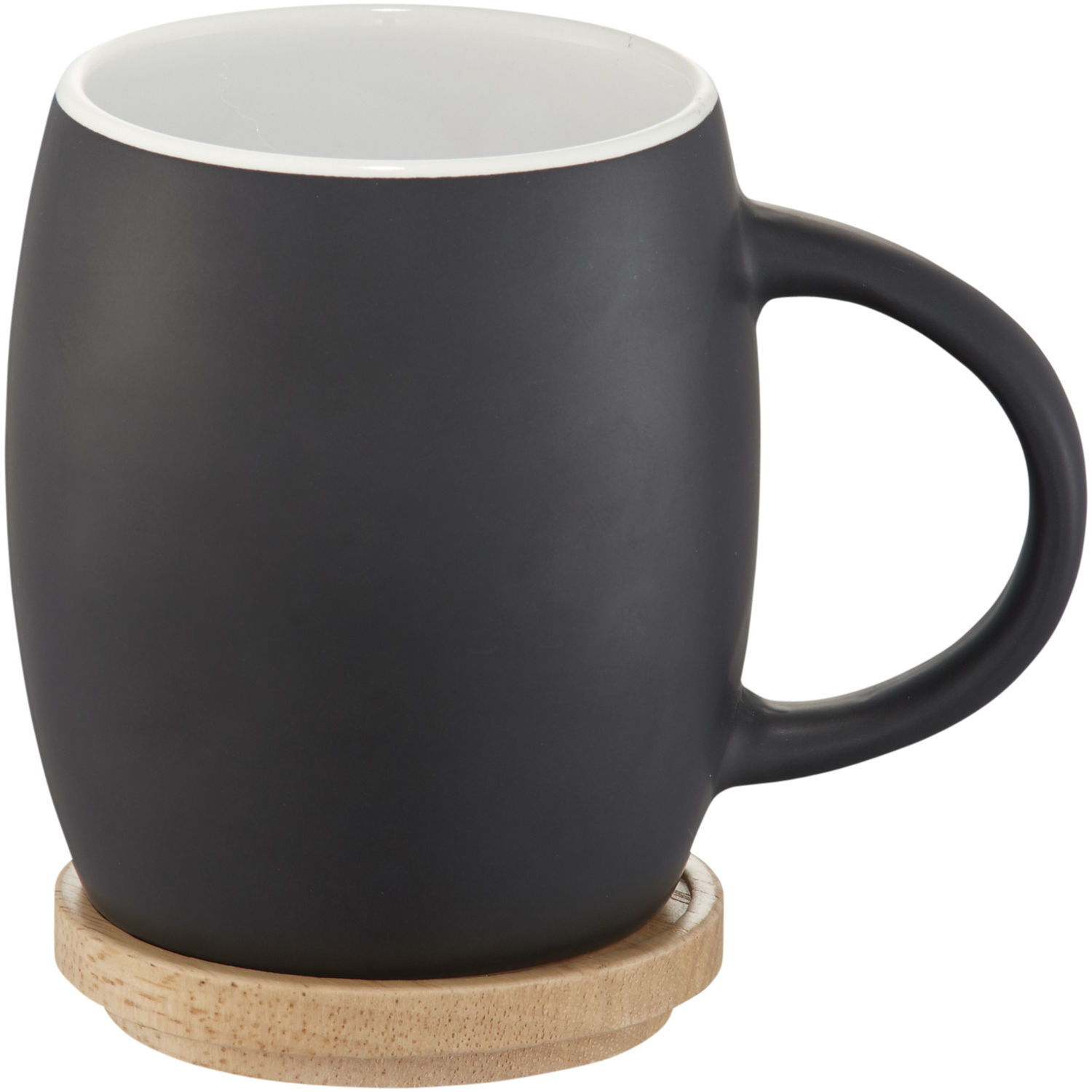 Avenue Hearth Ceramic Mug With Wood Lid/Coaster (Pack Of 2) - Solid Black/White