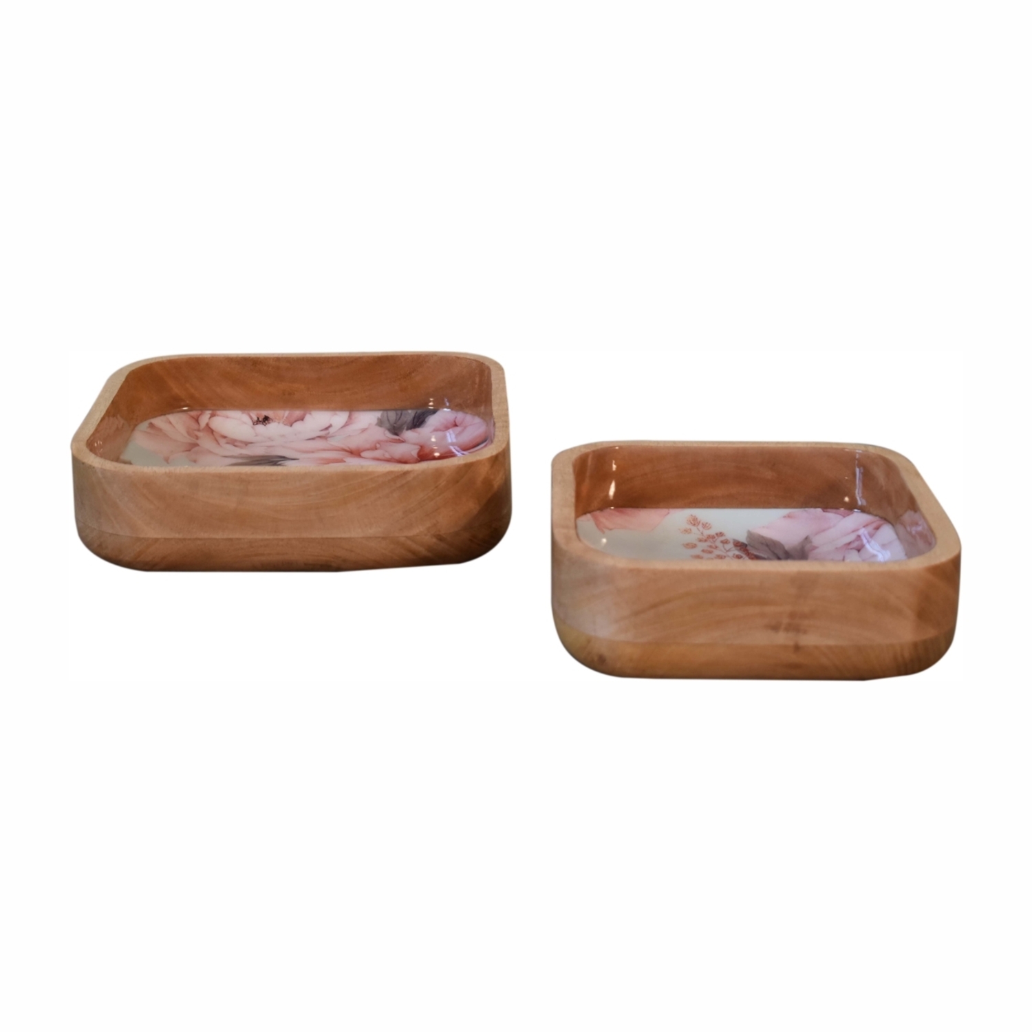 Image of Pink Floral Square Bowl Set of&hellip;