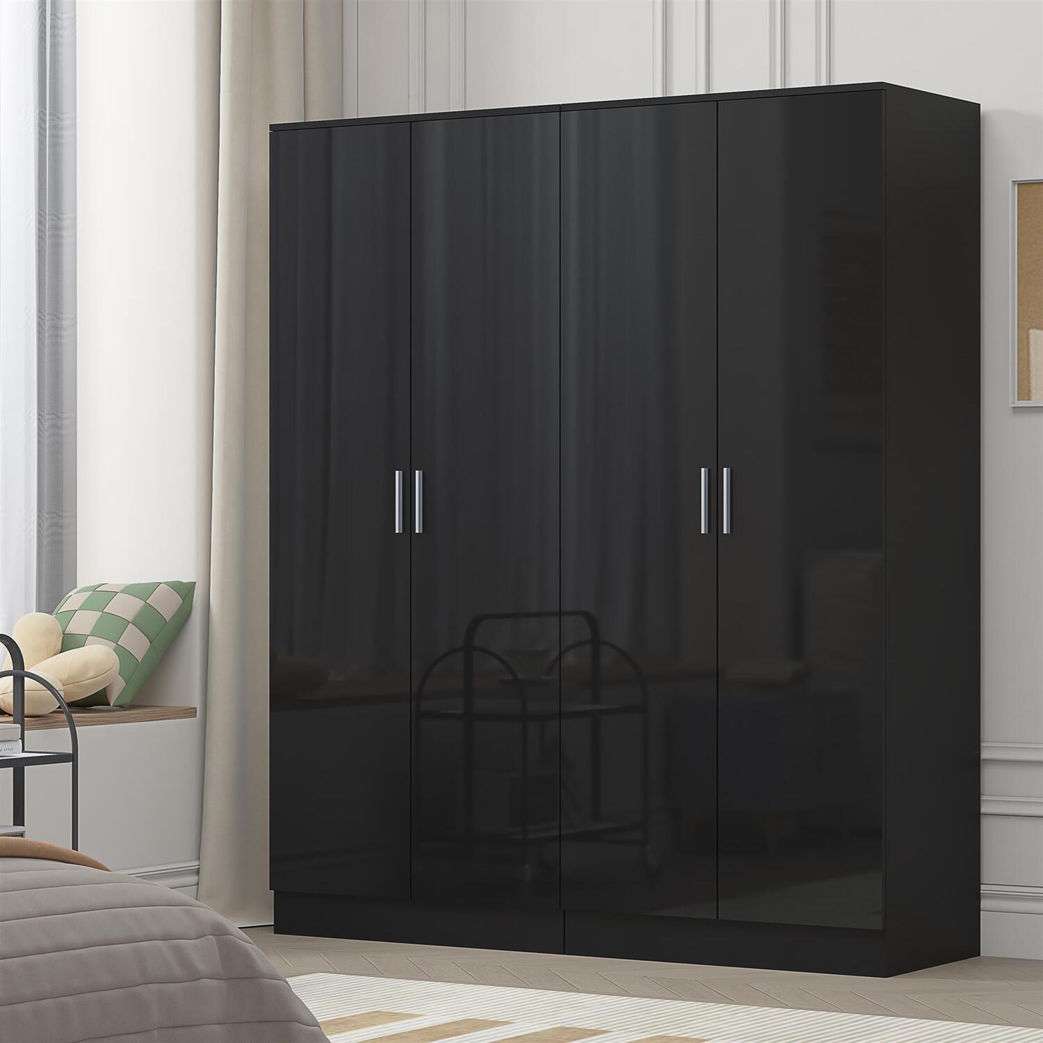 REFLECT Wardrobe Bundle 2x 2 Door Plain - Black High Gloss Front/Black Oak Matt - Image 6