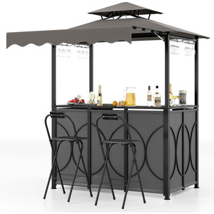 3-Piece Outdoor BBQ Canopy with Table Chair