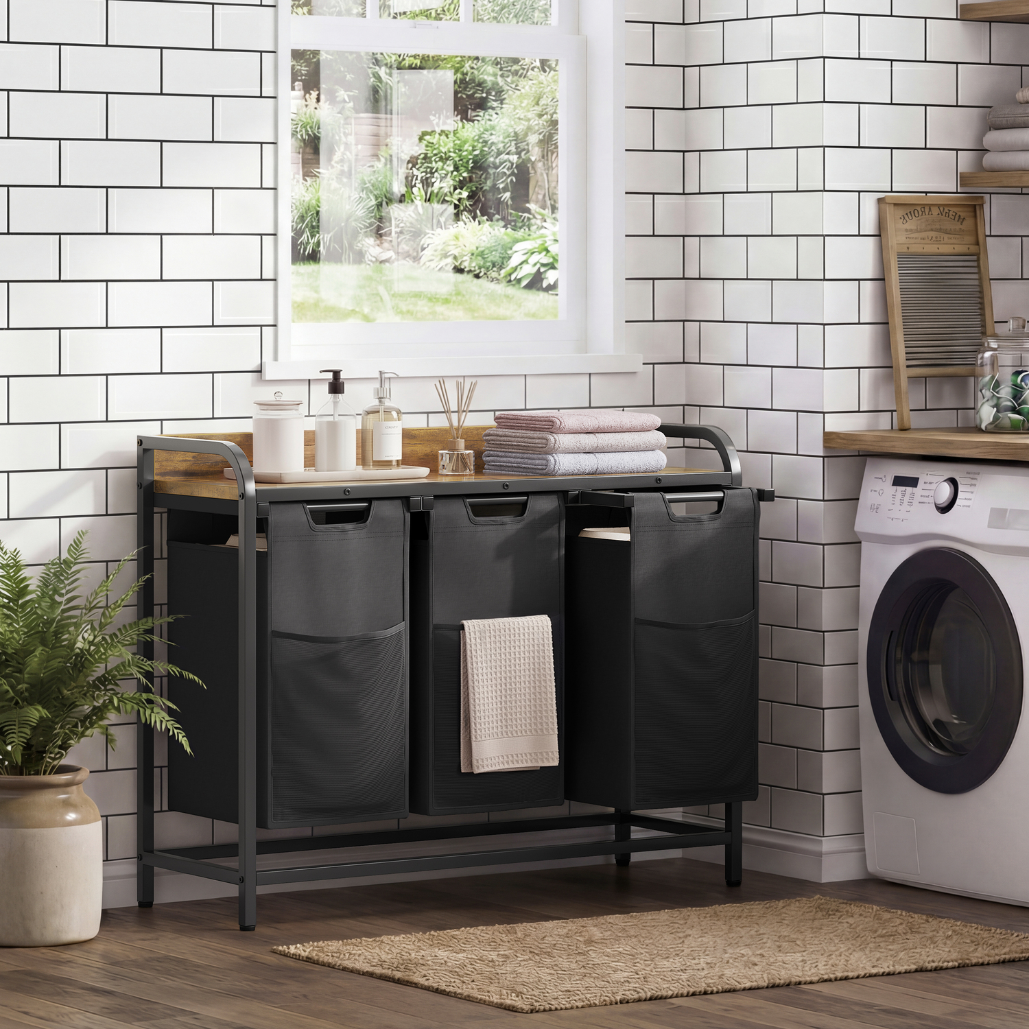 Yaheetech Pull-Out Laundry Basket With Shelf - Brown 69Cm - Brown / 87Cm