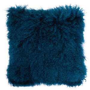 Bosie Real Mongolian Fur Teal Square Cushion