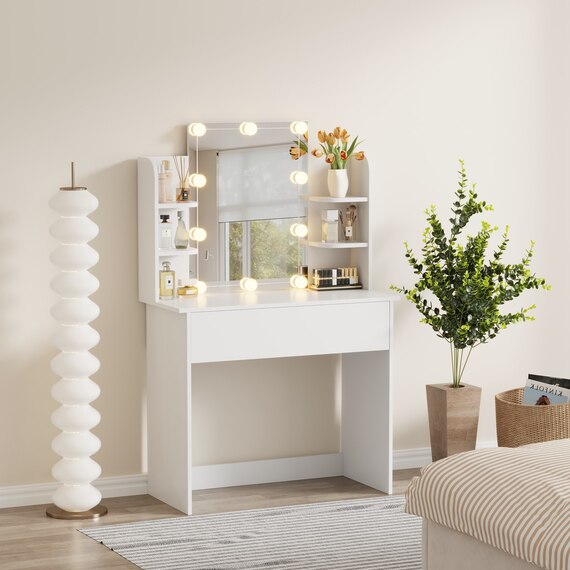 WestWood Dressing Table Vanity Desk LED Mirror Large Drawer Table Side Shelves
