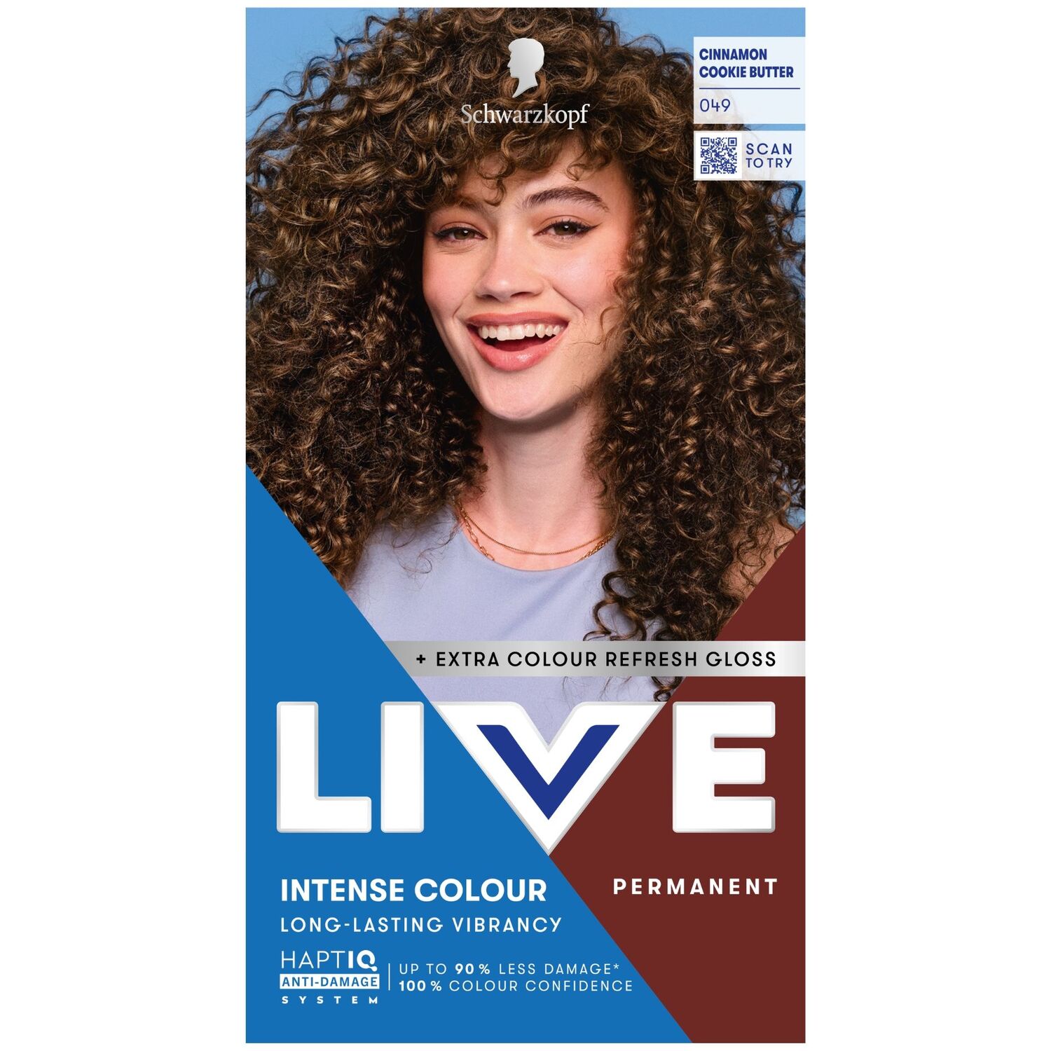 Schwarzkopf LIVE Intense Colour 049 Cinnamon Cookie Butter, Long-lasting Permanent Cinnamon Brown Hair Dye, With Extra Colour Refresh Gloss - Image 4