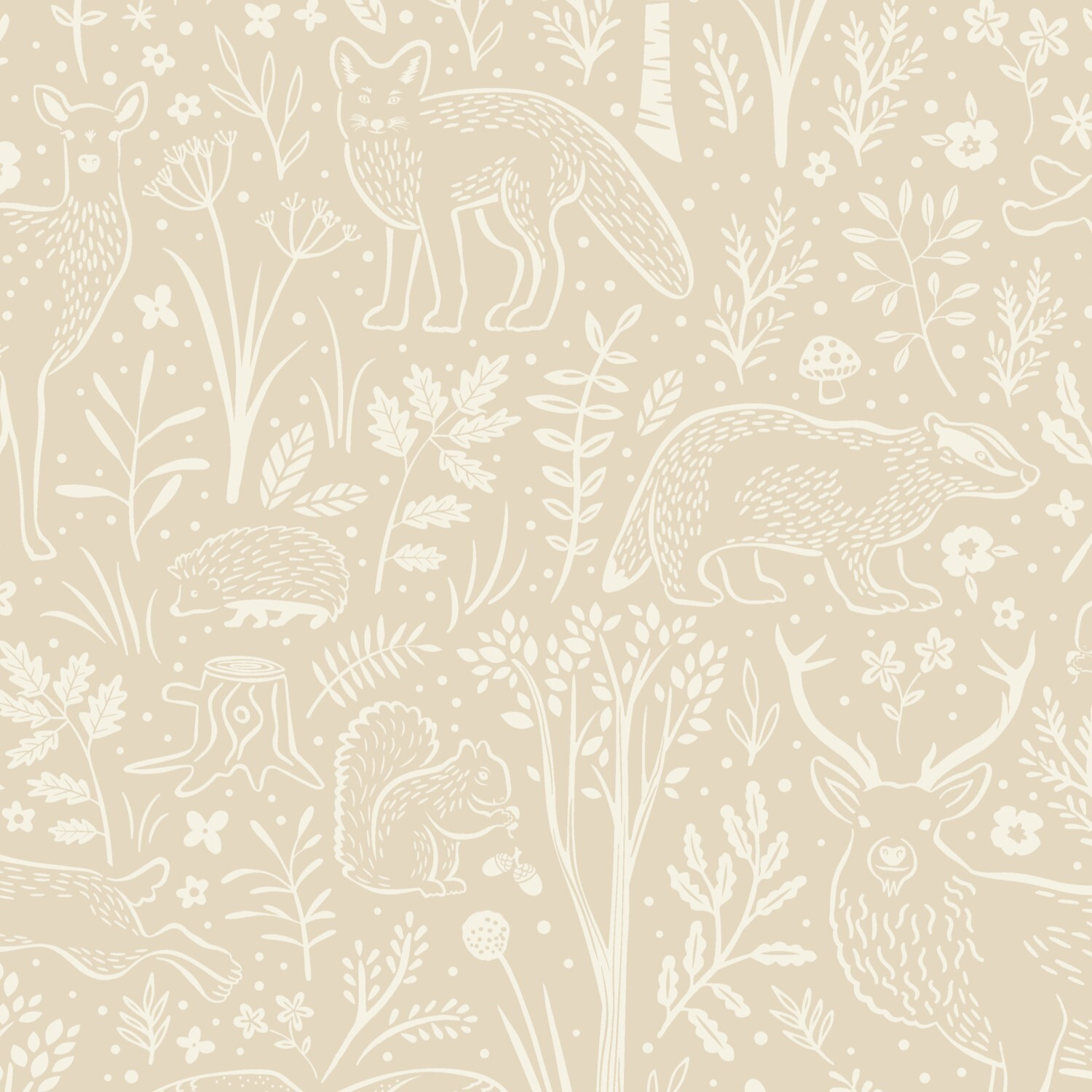 Grandeco Native Woodland Animals Nursery Textured Wallpaper, Neutral - Image 4