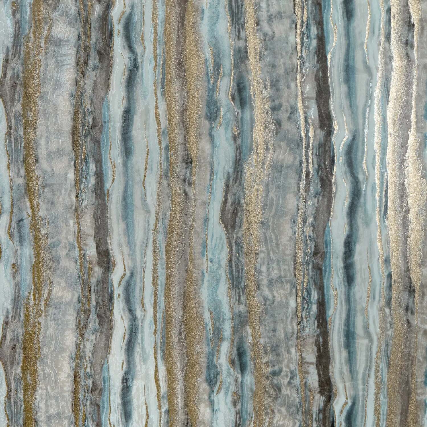 B&Q -  Sample Of Oslo Wallpaper In Blue And Brown With Gold Metallic - Image 2