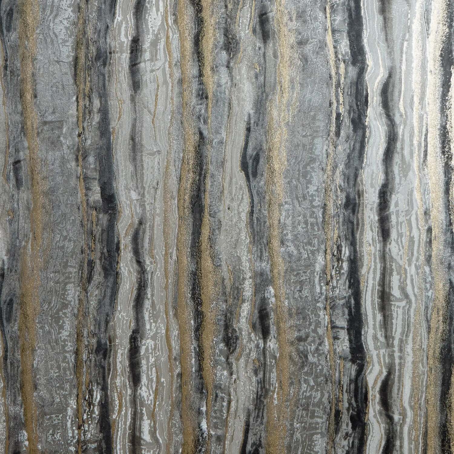 I Love Wallpaper Sample Of Oslo Wallpaper In Charcoal And Black With Gold Metallic - Black