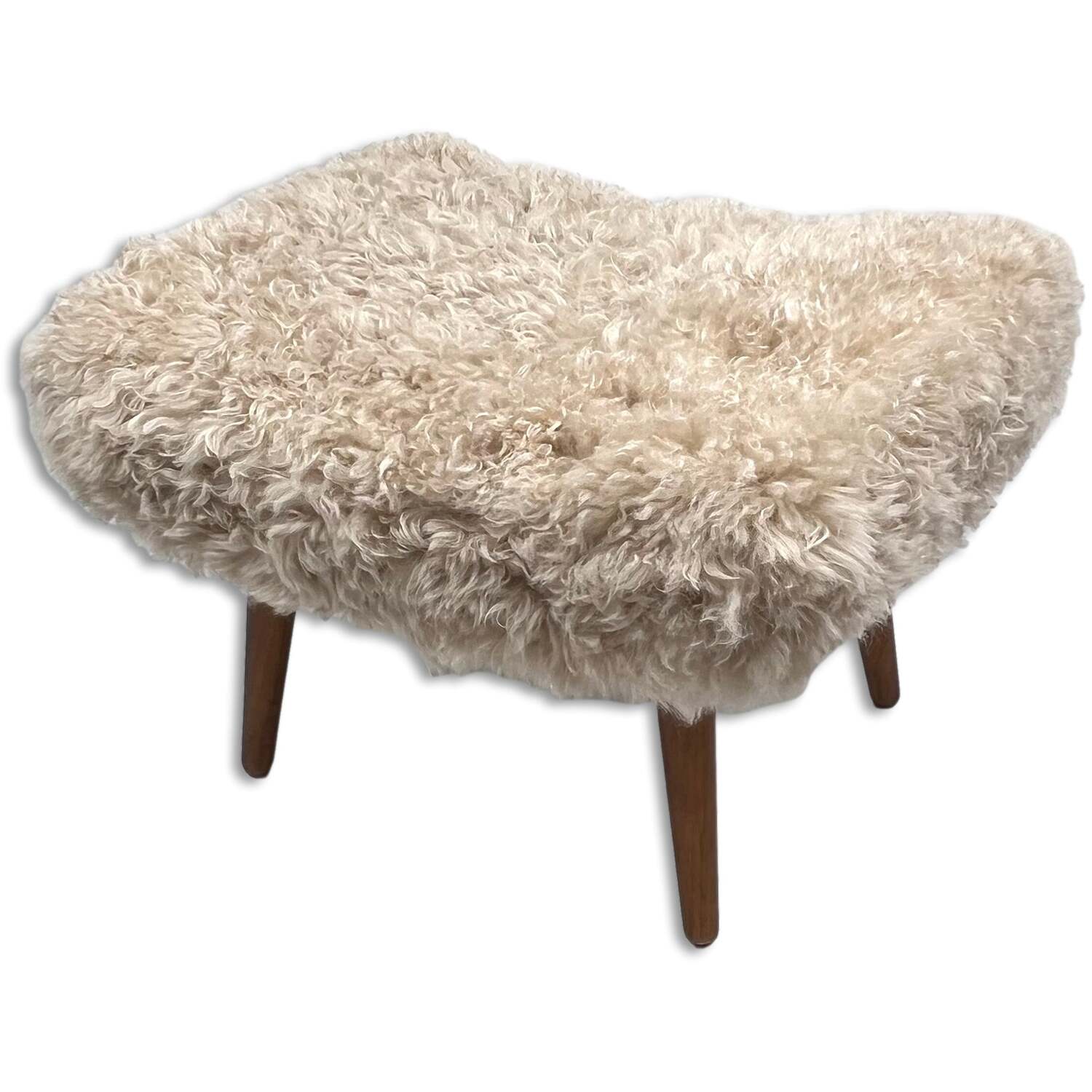 Native Natural Shearling Sheepskin Footstool - Beige