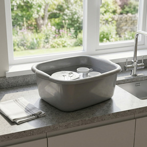 1 x 9.5 Litre Silver Rectangular Washing Up Bowl With Integrated Carry Handles