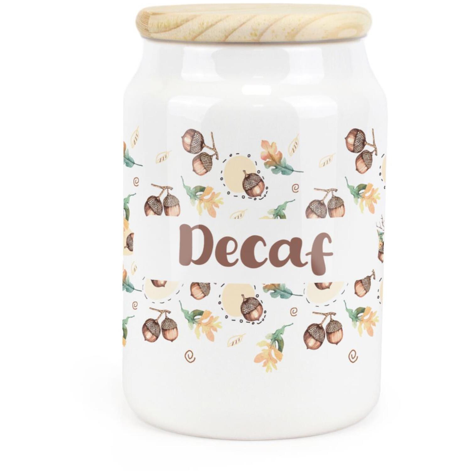 Ceramic Tapered Autumnal Acorns Canister - Decaf Storage Container - Image 2