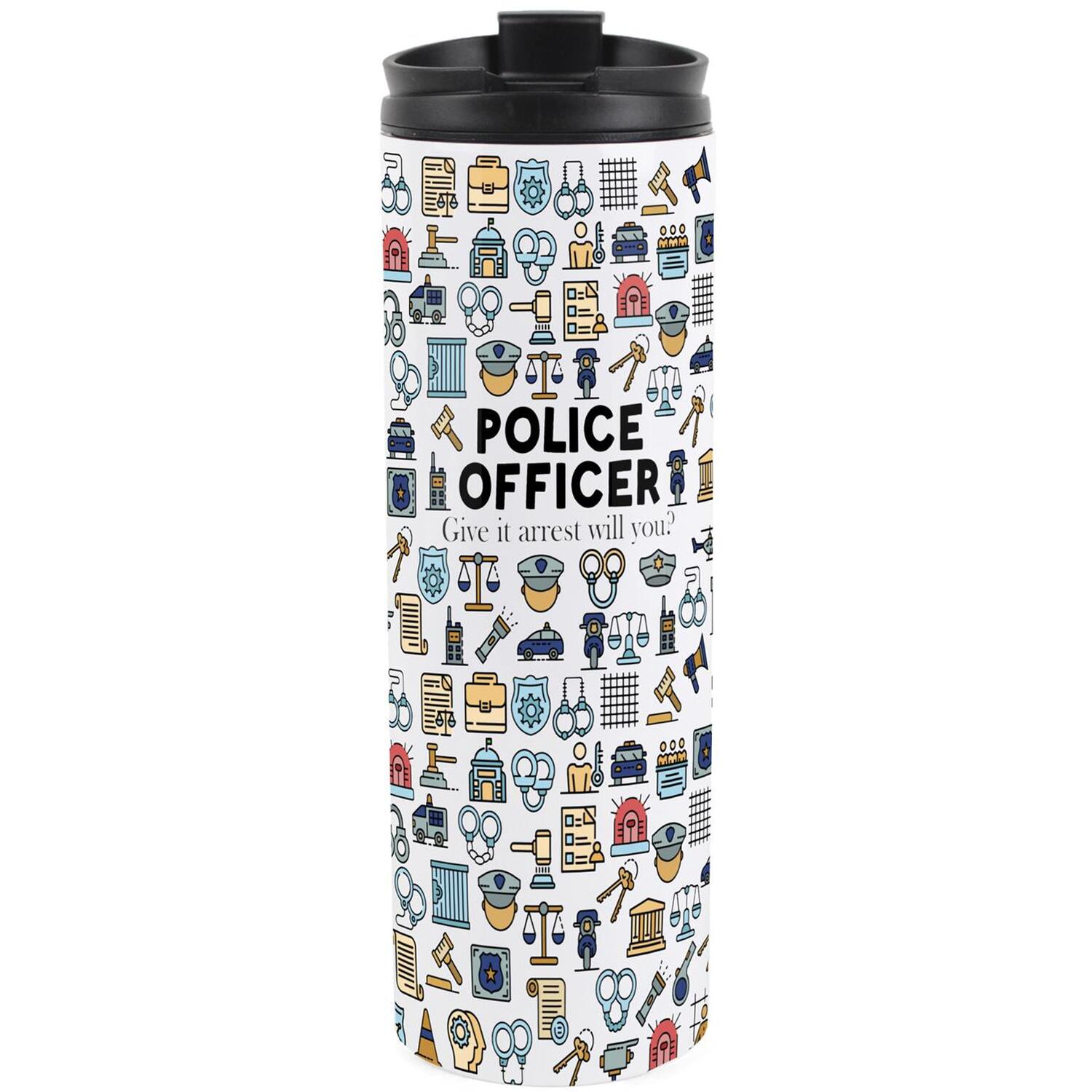 Purely Home Novelty Police Officer Travel Flask - Reusable Stainless Steel Tumbler Gift - Multicoloured