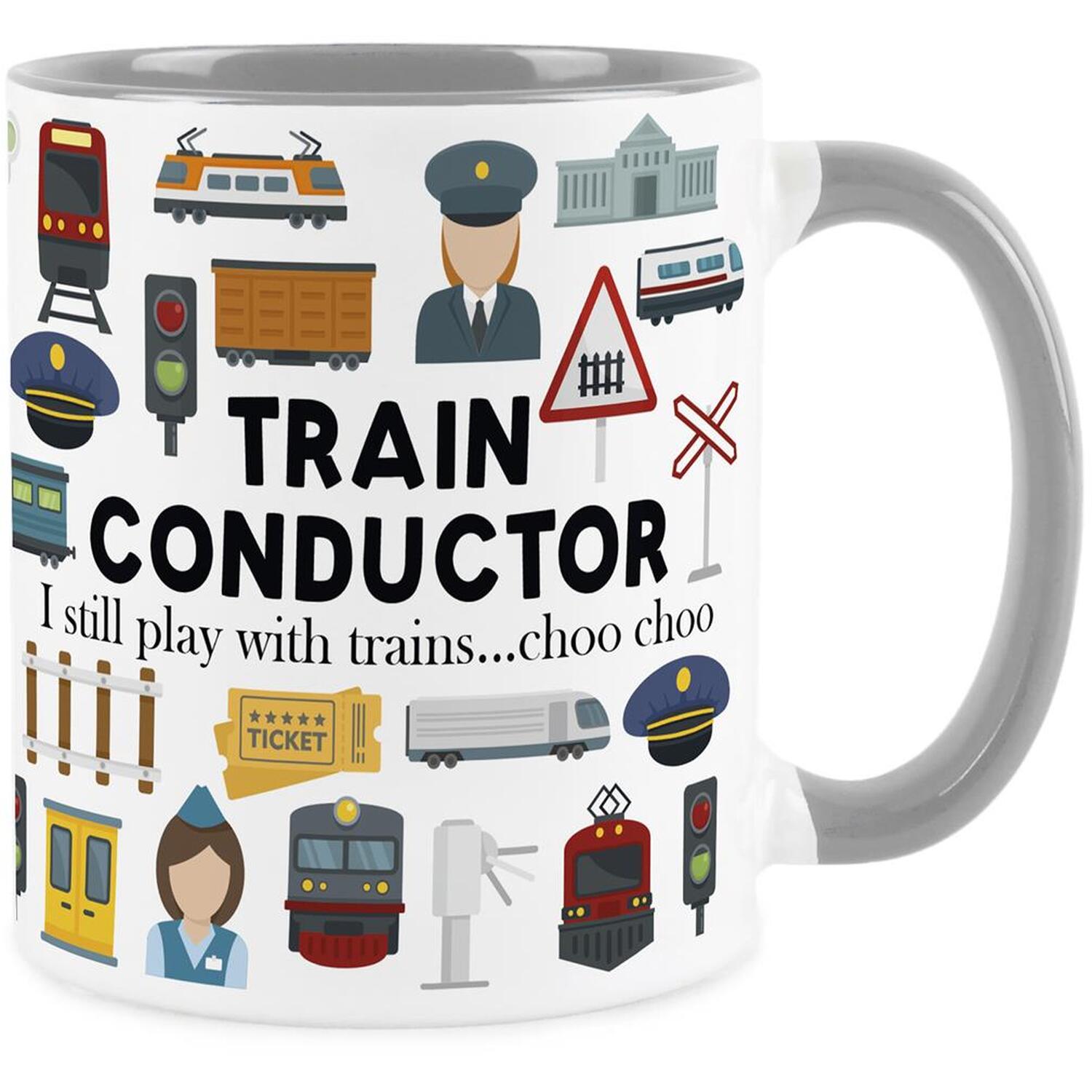 B&Q -  Train Conductor MugHumorous Train Themed Novelty GiftTea/coffee Hot Drinks Grey Ceramic Cup Present - Image 3