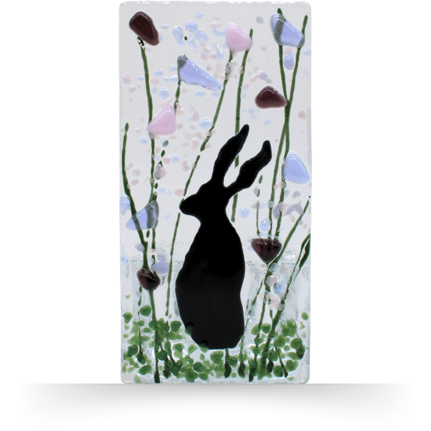 Fused Glass Tea Light Holder ¿ Hare & Violet Design (Handmade) - Purple