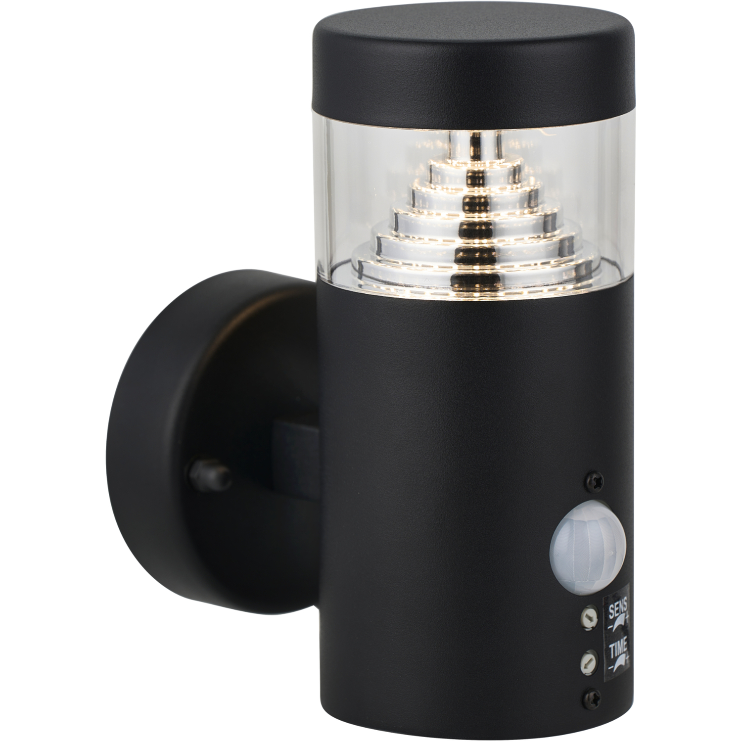 First Choice Lighting Pyramid Black Led Outdoor Motion Sensor Wall Light - Black & Clear
