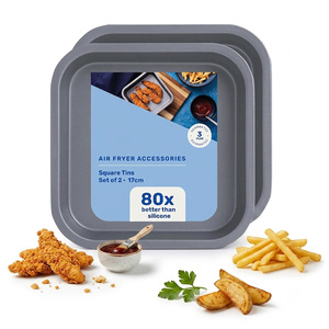 6 x Air Fryer 17cm Square Tin Non-Stick Carbon Steel