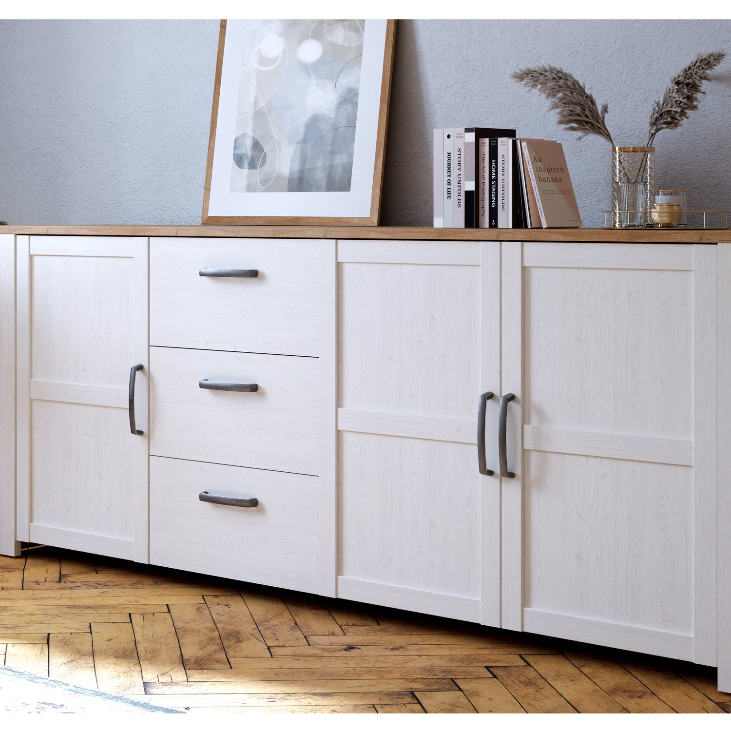 Furniture To Go Florence Bohol 3 Door 3 Drawer White Riviera Oak Large Sideboard - Image 3