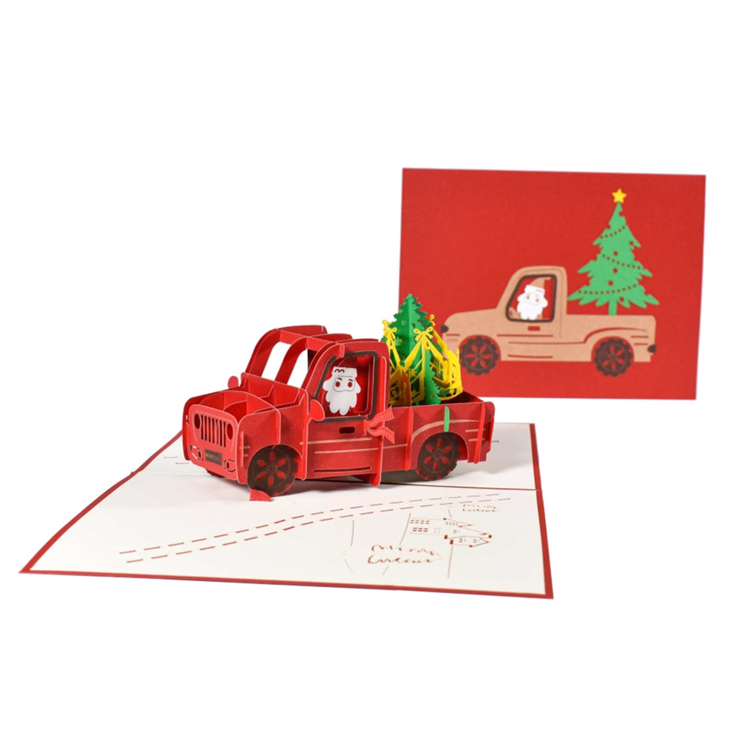 Brightfeel Tree Delivery Festive Truck 3D Pop Up Christmas Card - White