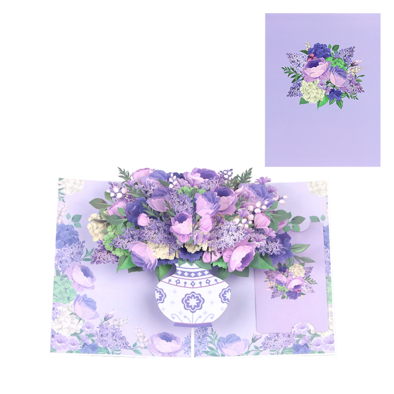 - Purple Hydrangea Rose Bouquet 3D Pop Up Greeting Card - Image 2
