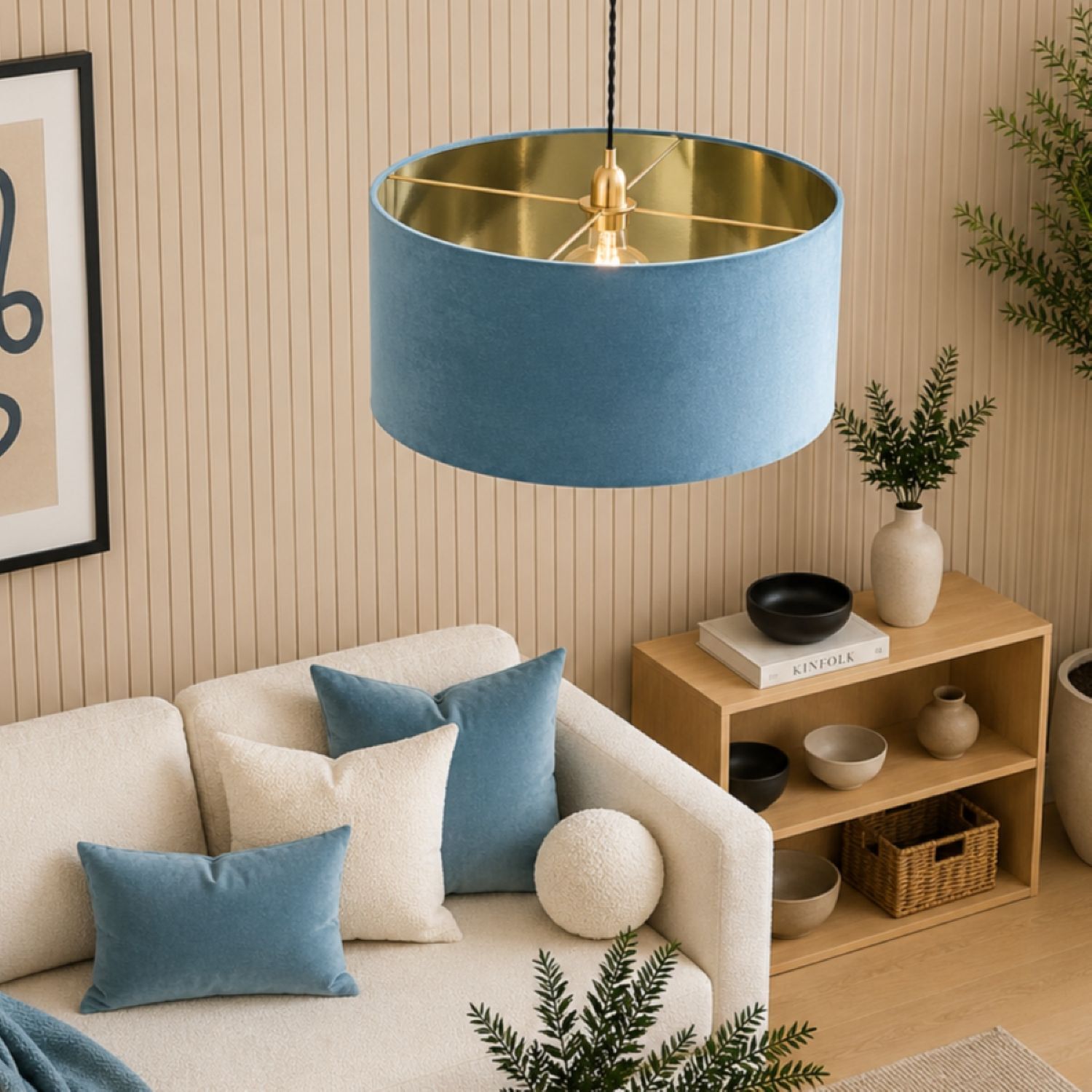 B&Q - Cgc Milano Teal & Gold Oversized Large Velvet Fabric Lamp Shade - Image 2