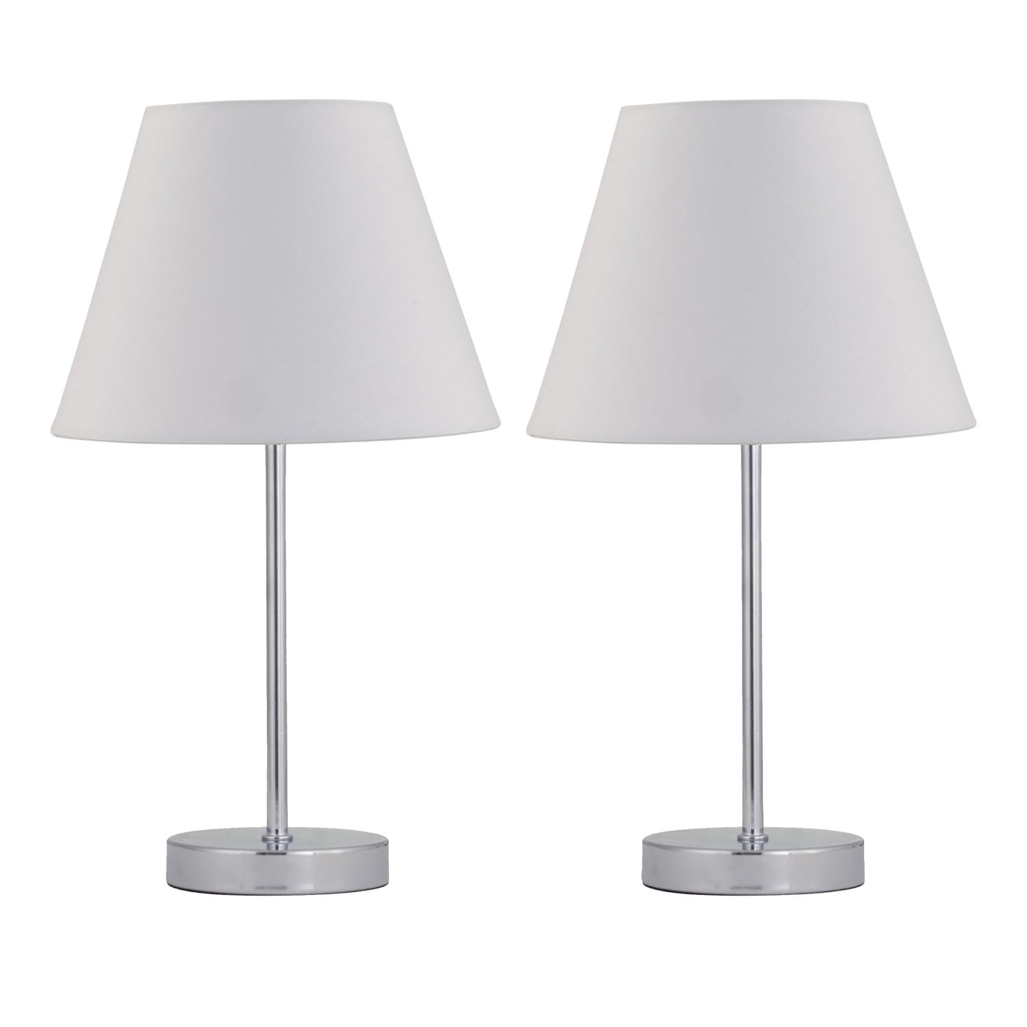 First Choice Lighting Set Of 2 Chrome Touch Operated Table Lamps With Ivory Off White Shades - Chrome & White