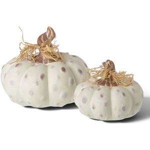Set of 2 Ceramic White Pumpkin Halloween Decorations