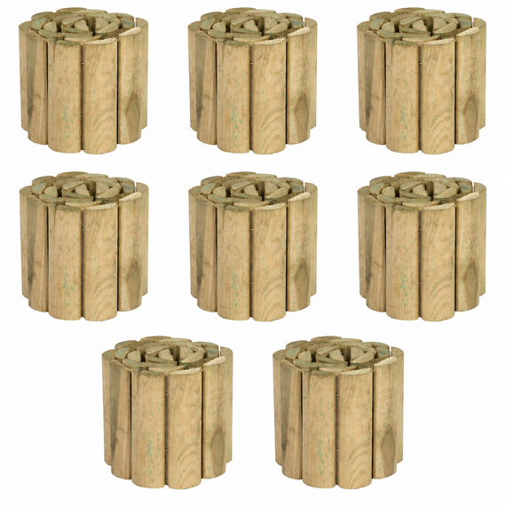Set of 8 Wooden Log Roll Garden Border Edging