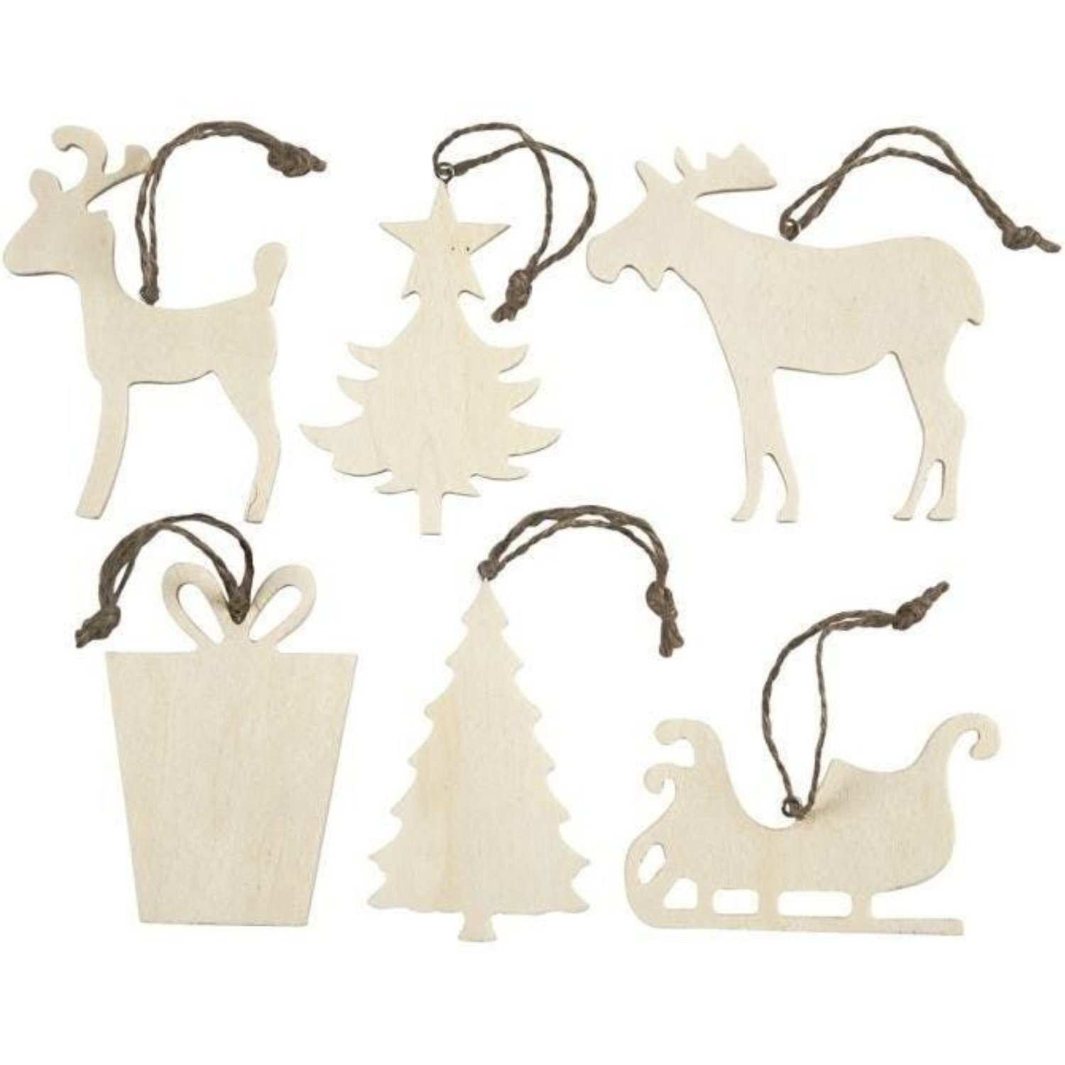 Kdmd Wooden Christmas Ornaments 12 Pack - Sand
