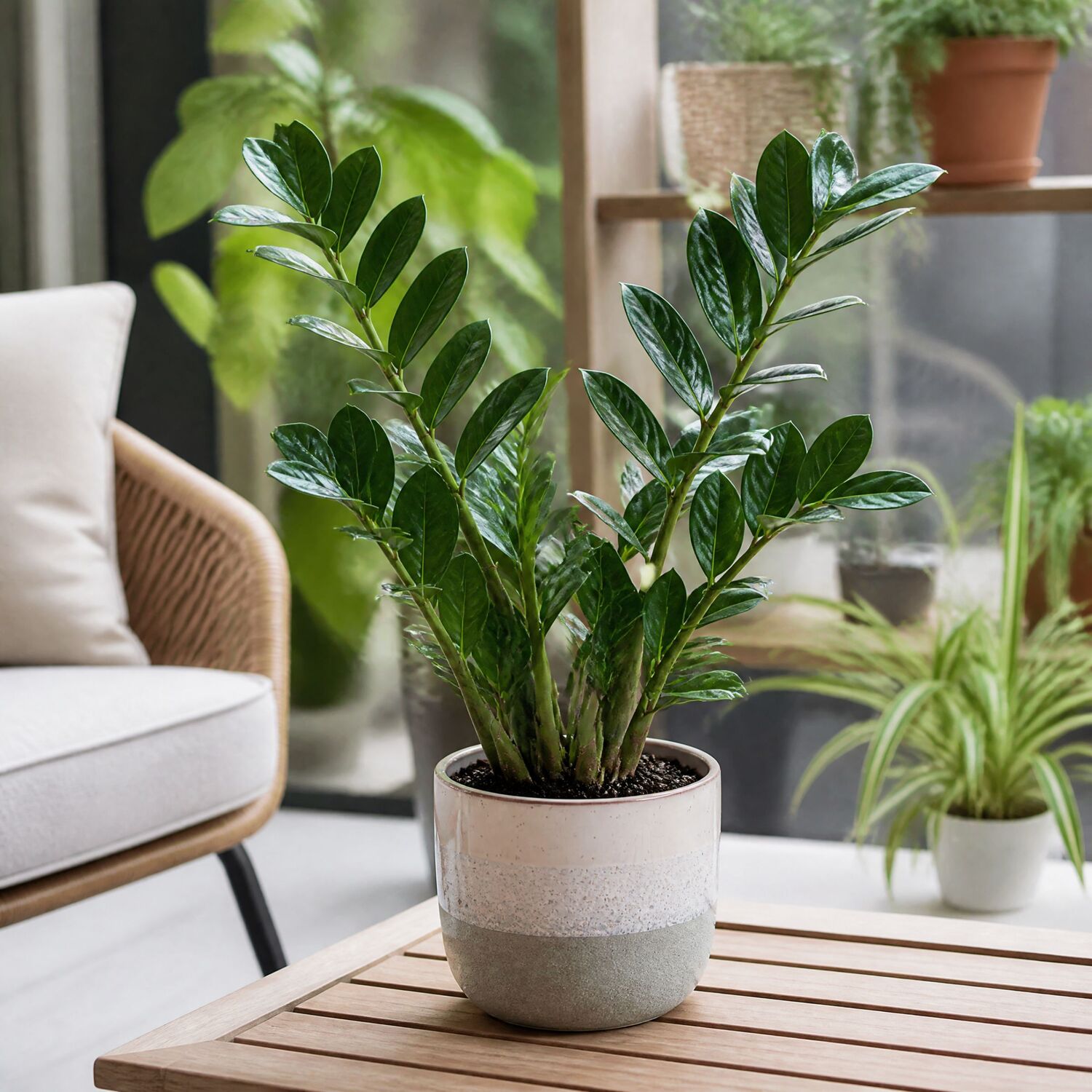 Plants By Post Zamioculcas Zamiifolia Zz Plant H - Grey Stoneware