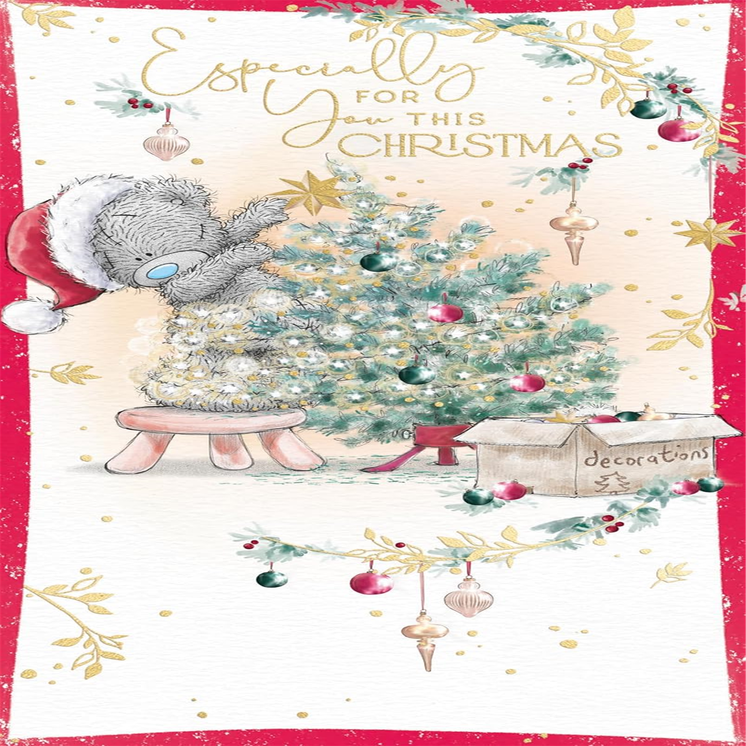 Me To You Bear Decorating Tree Especially For You Christmas Card - Red - Image 3