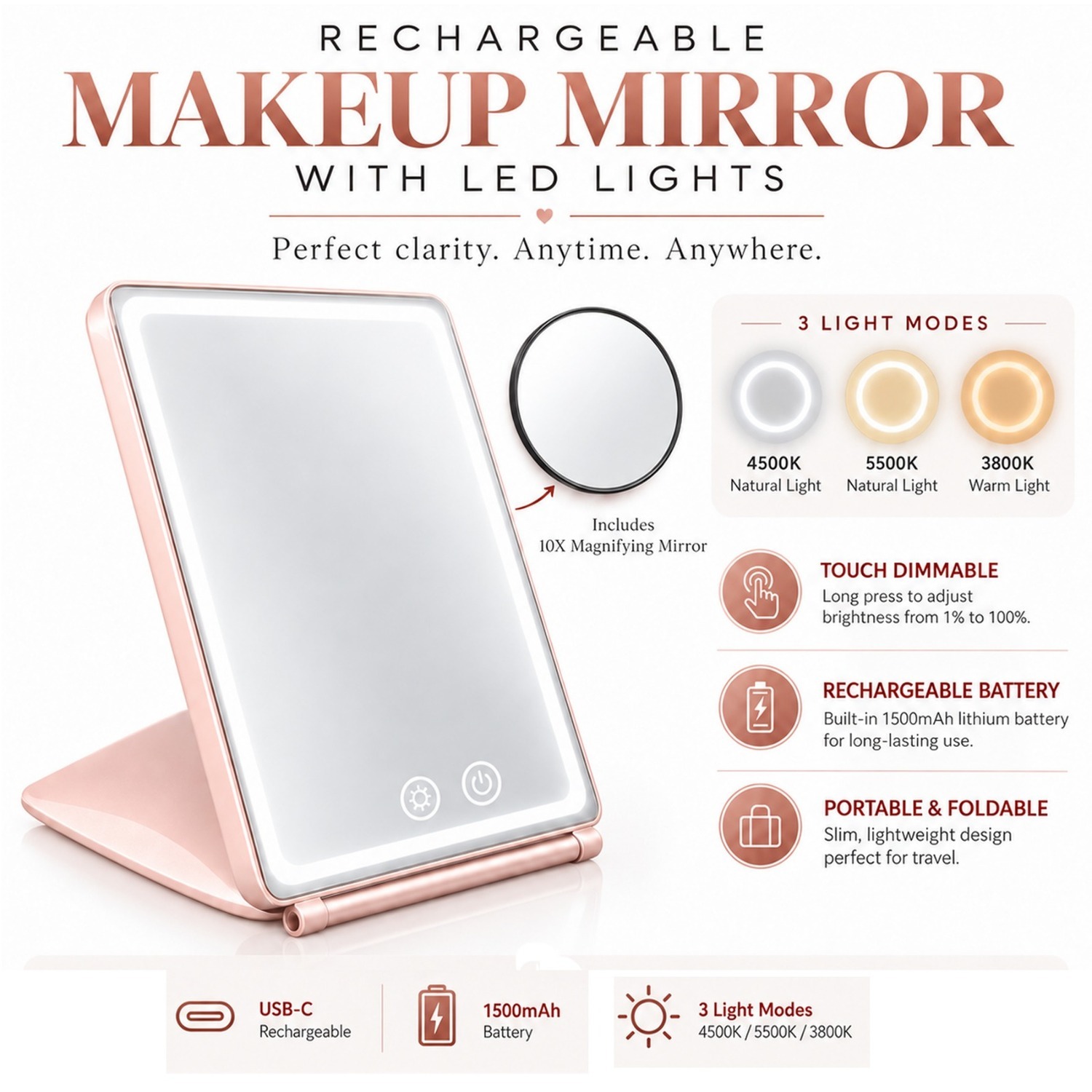 Atek Makeup Mirror - Pink