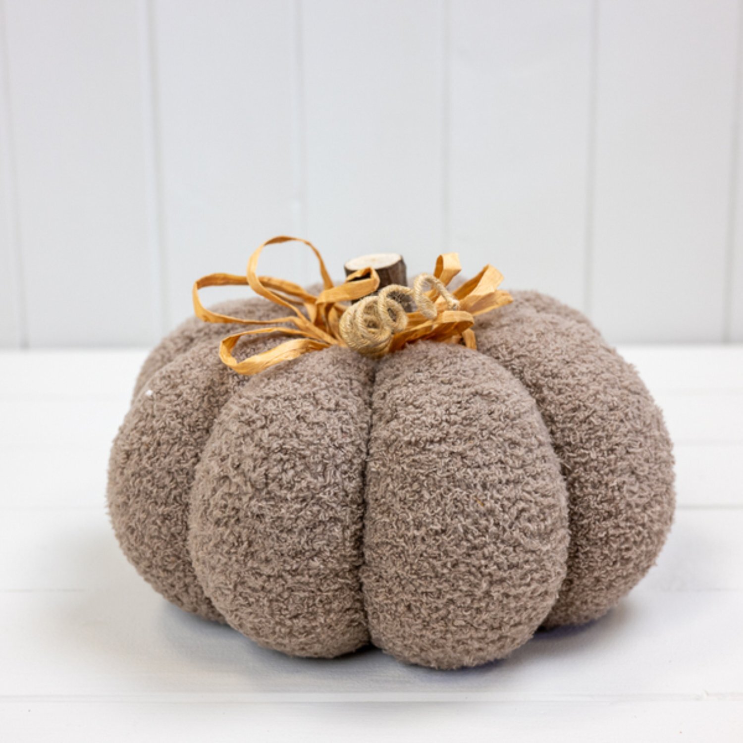 Kdmd Elegant Beige Fabric Pumpkin Ornament - Beige