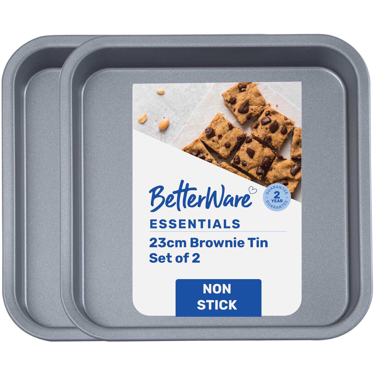 Betterware Essentials 2 X 23Cm Non-Stick Brownie Tins - Pewter/Pewter