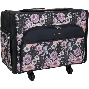 Everything Mary XL 4 Wheel Collapsible Rolling Sewing Machine Storage Case, Pink Floral