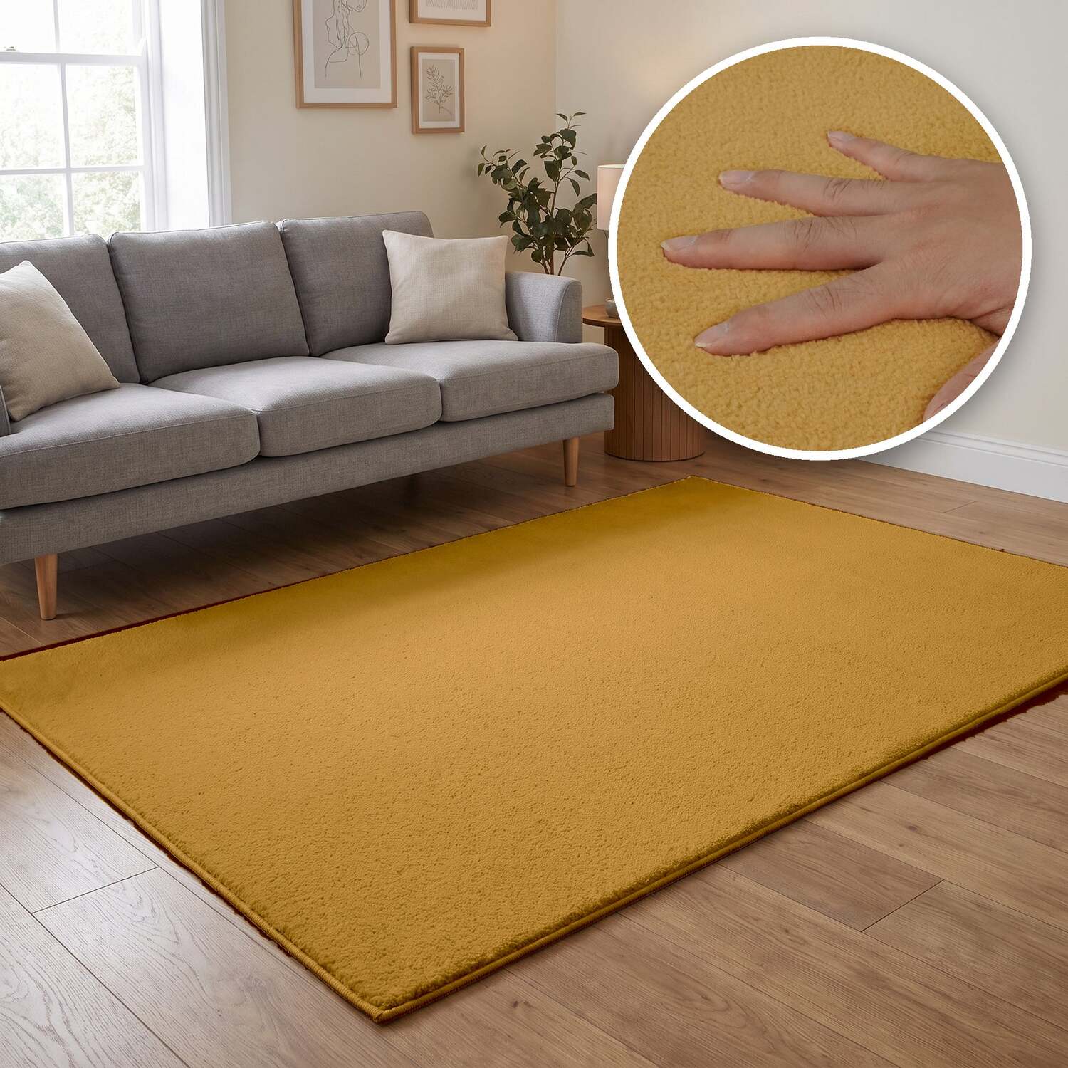 The Rugs Washmellow Machine Washable Soft Pile Area Rug With Non-Slip Backing - Ochre / 1.92Kg / 160Cm / 120Cm