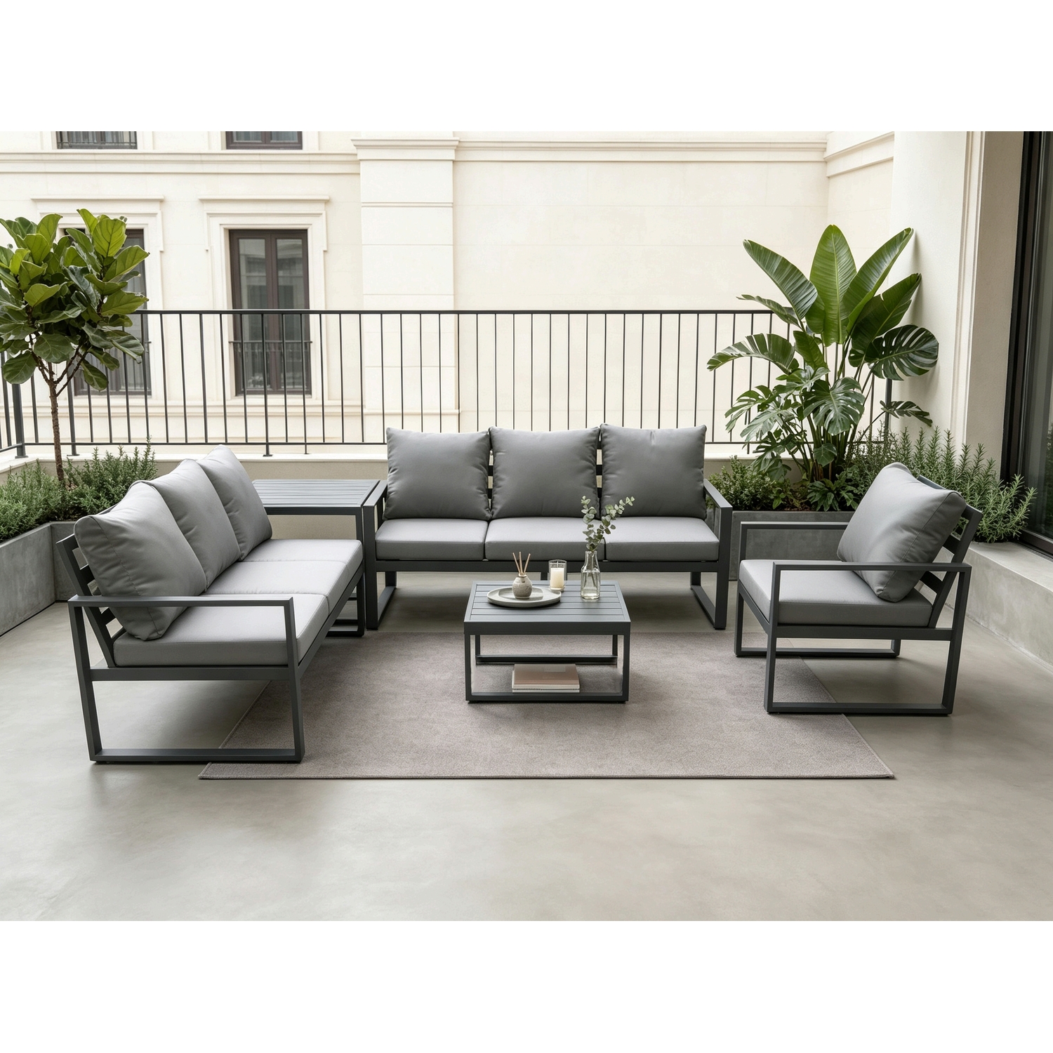 B&Q - Aluminium 7 Seater Outdoor Garden Furniture Lounge Sofa Set With Square Coffee Table Chair Side Table Dark Grey - Image 2