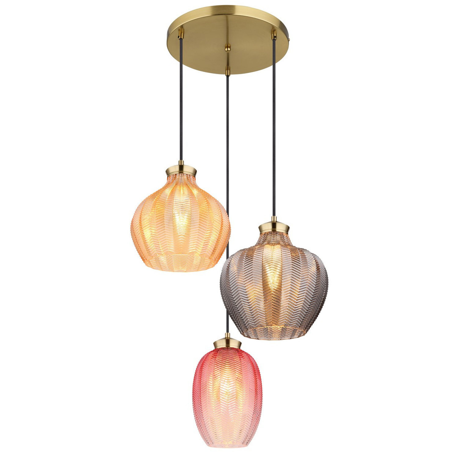 B&Q -  Luminosa Jessica Cluster Pendant Ceiling Light Gold Colours Matt Glass Shade 3X E27 - Image 4