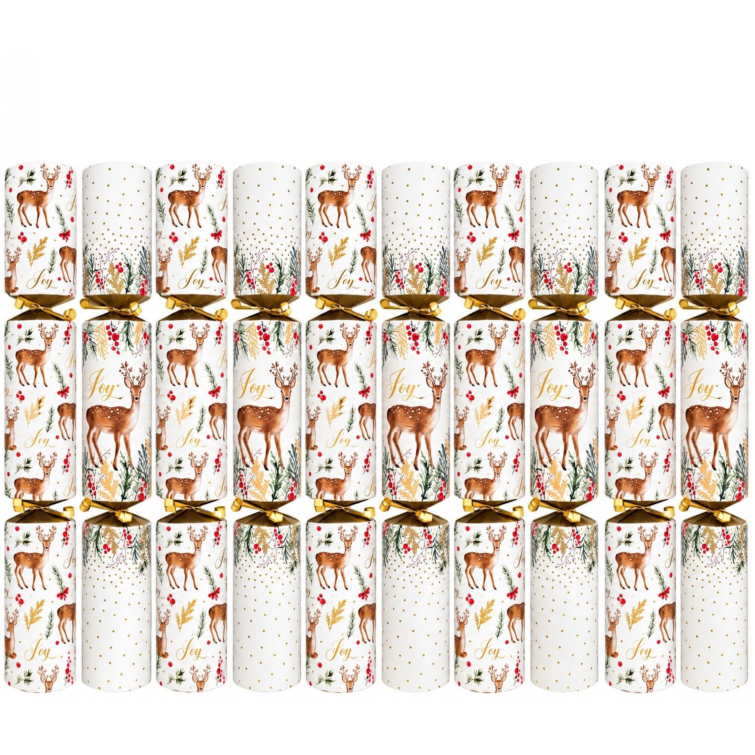 Harvey & Mason 10 Christmas Crackers Dinner Party Cracker Gold Joy Reindeer